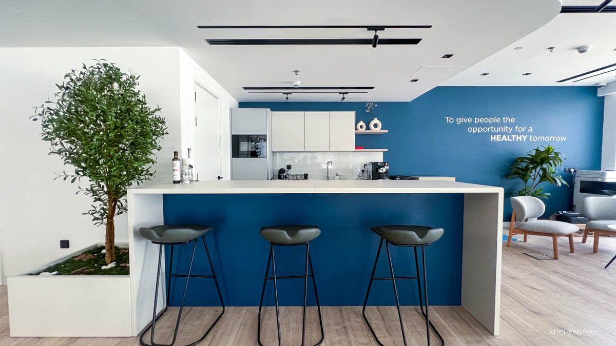 Vibrant Blue Office Kitchen Bar